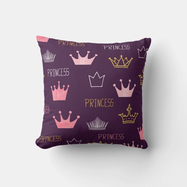 Almofada Princesas coroas: padrão de brilho de aquarela. (Frente)