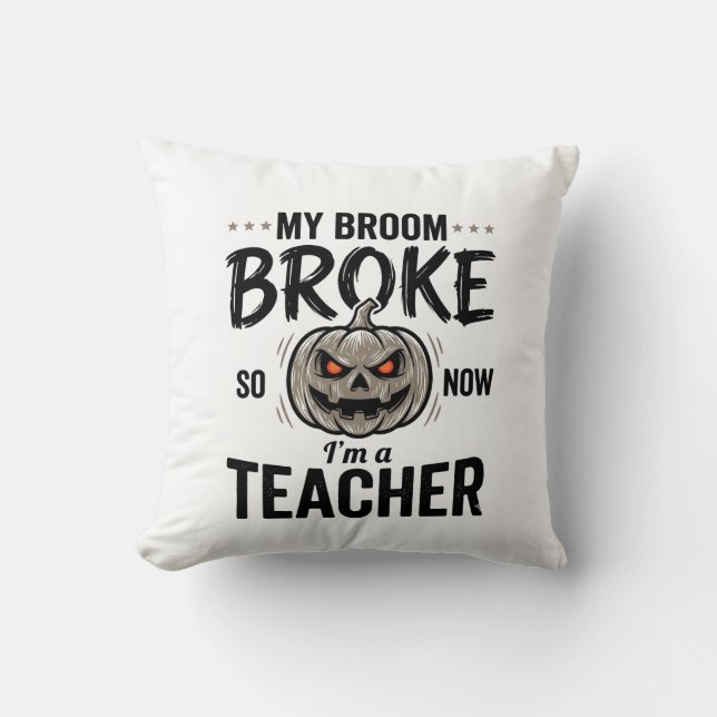 Almofada Professor de Halloween Vassoura Quebrou Abóbora Vi (Frente)