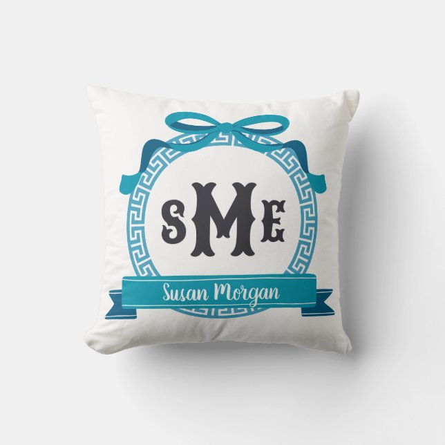 Almofada Profundo Arca Azul Chave Grega Arco Monograma (Frente)