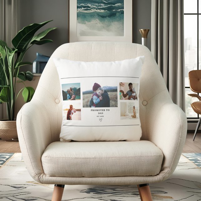 Almofada Promoted to Dad Photo Collage – Personalize (Criador carregado)