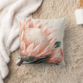 Almofada Protea Rosa Clara em Aquarela Floral Romântica