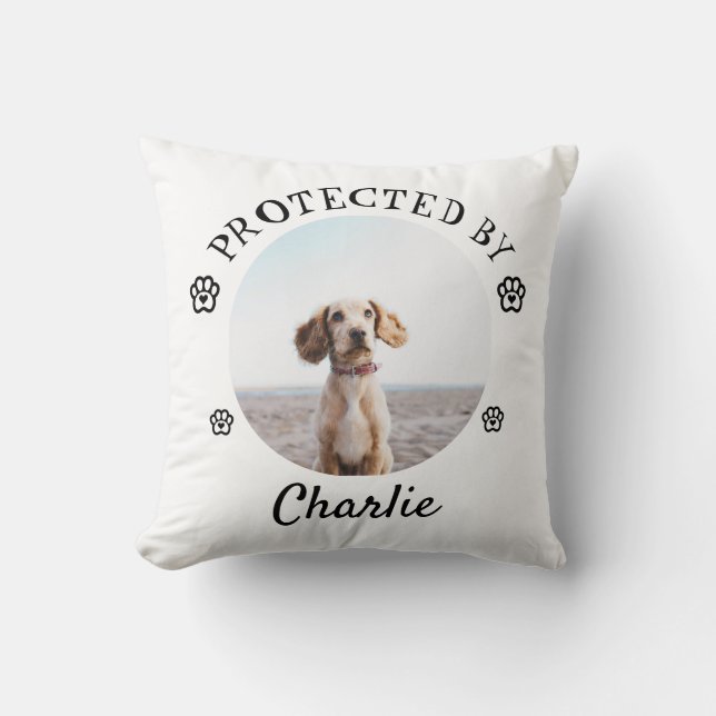 Almofada Protected By Dog Photo Paw Print Design (Frente)
