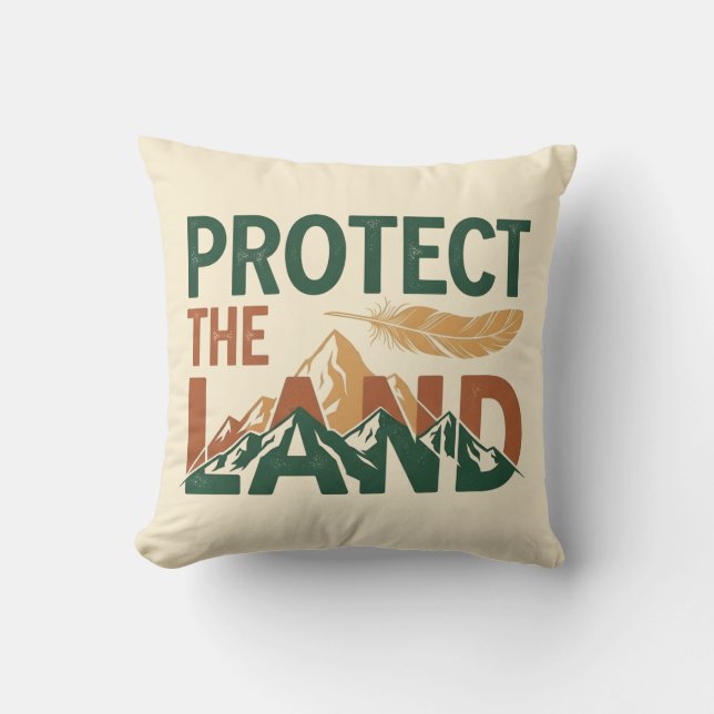 Almofada "Proteja a Terra" Montanhas com Pena  (Frente)