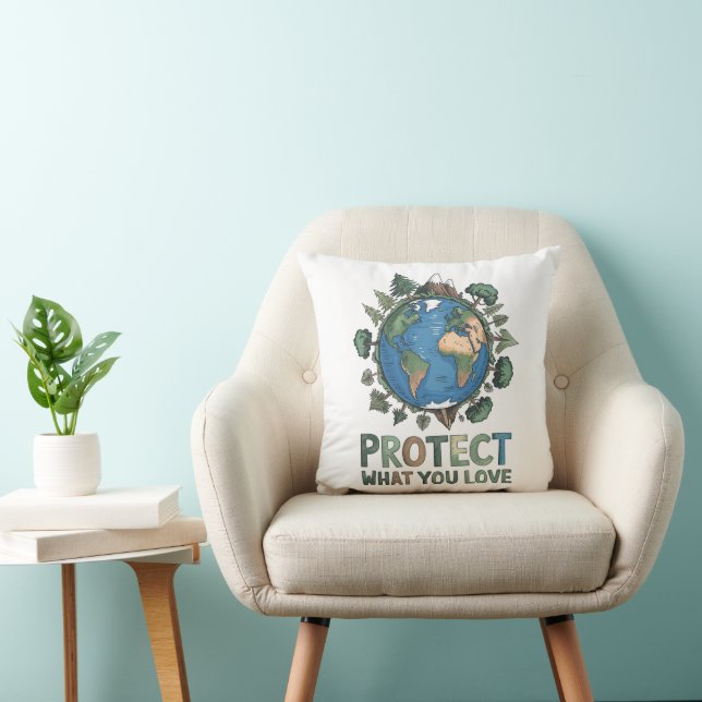 Almofada Proteja o que você ama" Design da Terra ambiental (Cadeira)
