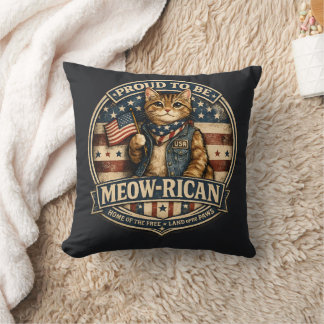Almofada Proud to be Meow-rican American Flag Cat 