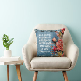 Almofada Proverbs 31:25 Throw Pillow Inspiring Bible Verse