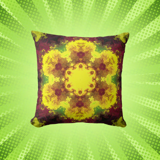 Almofada Psicodélico Mandala Flor Amarelo e Verde