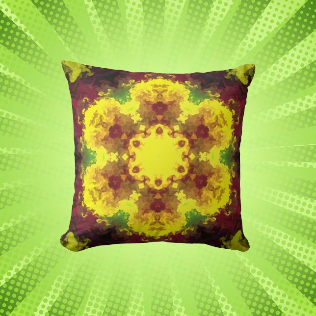 Almofada Psicodélico Mandala Flor Amarelo e Verde (Criador carregado)
