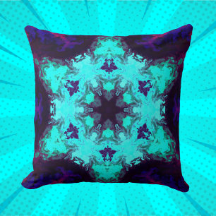 Almofada Psicodélico Mandala Flor Azul e Roxo