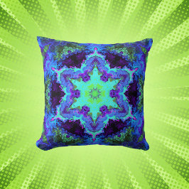 Almofada Psicodélico Mandala Flor Azul Verde e Roxo