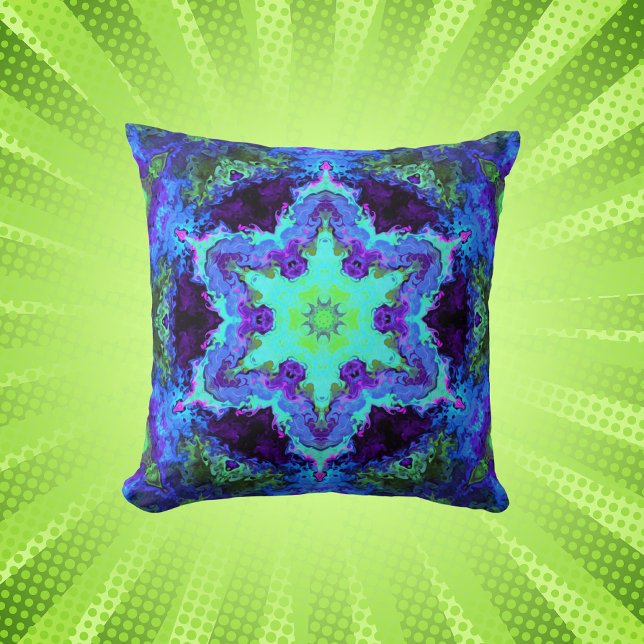 Almofada Psicodélico Mandala Flor Azul Verde e Roxo (Criador carregado)