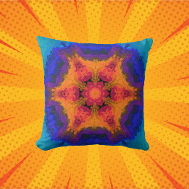 Almofada Psicodélico Mandala Flor Laranja Vermelho e Azul