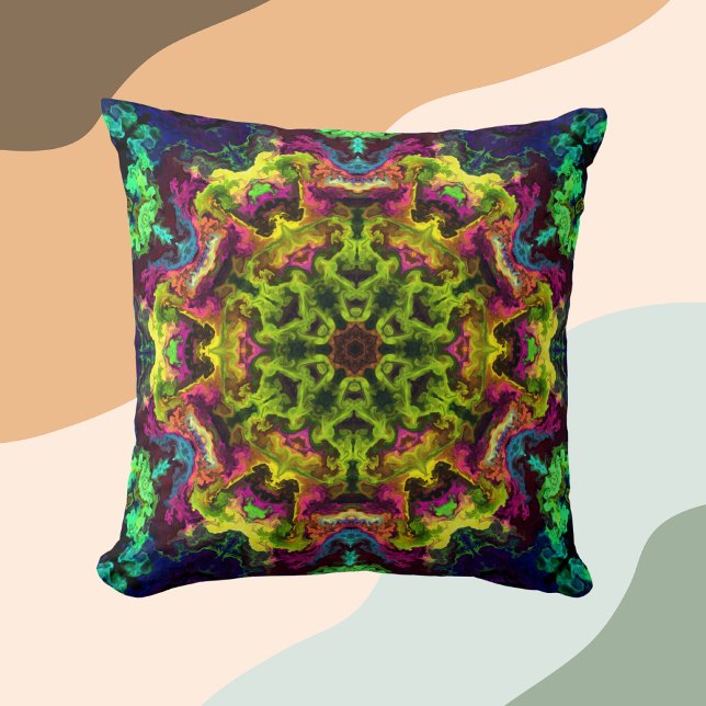 Almofada Psicodélico Mandala Flor Verde Azul e Roxo (Criador carregado)