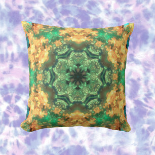 Almofada Psicodélico Mandala Flor Verde e Amarelo