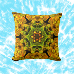 Almofada Psicodélico Mandala Flor Verde e Amarelo
