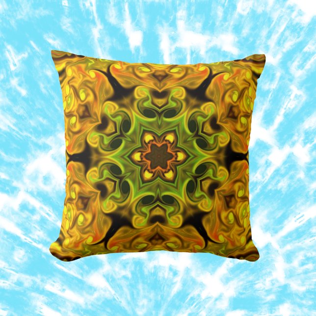 Almofada Psicodélico Mandala Flor Verde e Amarelo (Criador carregado)