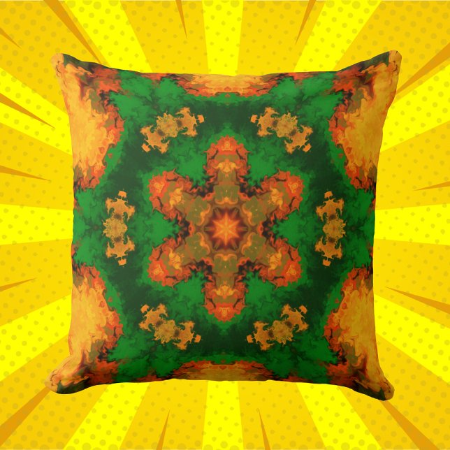 Almofada Psicodélico Mandala Flor Verde Laranja e Amarelo (Criador carregado)