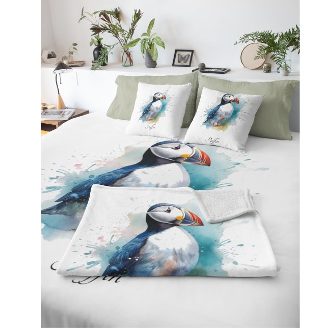 Almofada Puffin de Aquarela Adorável, personalizado (Criador carregado)