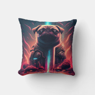 Almofada Pug Adorável com Fantasia de Robô Futurista