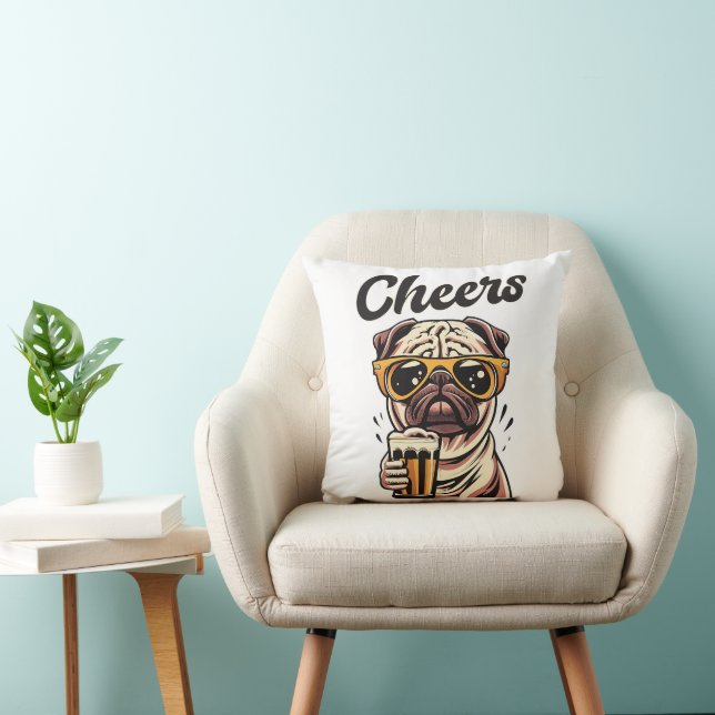 Almofada Pug Bebendo Beer Memory (Cadeira)