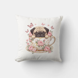 Almofada Pug Blossom Dreams Throw Pillow – Cute Floral Pug