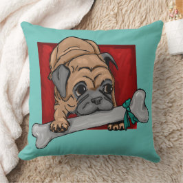 Almofada Pug bonito com osso grande