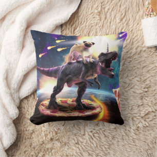 Almofada Pug cavalgando unicórnio de dinossauro no espaço