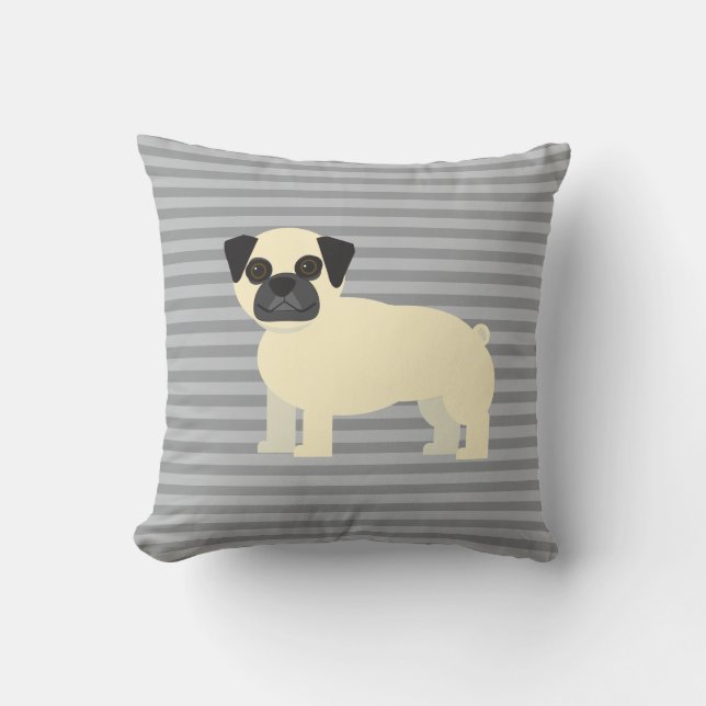 Almofada Pug Cinza Listrado (Frente)