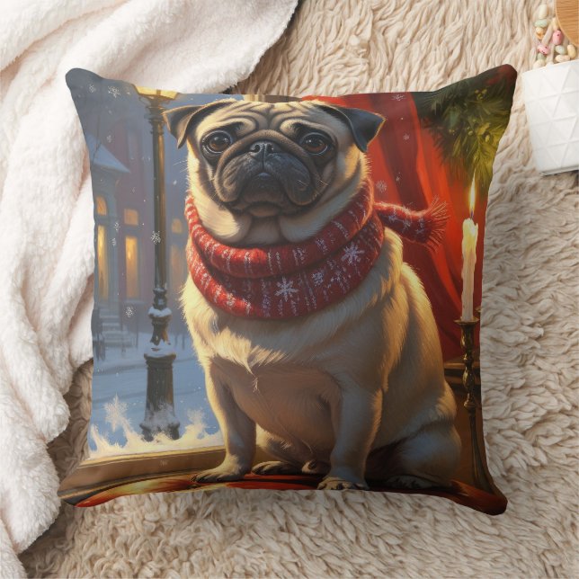 Almofada Pug com Férias das Luzes de Natal (Cobertor)