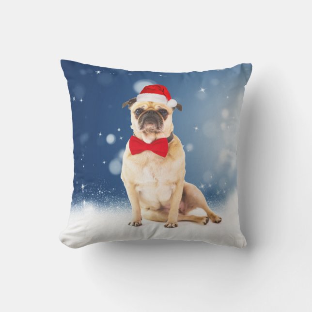 Almofada Pug com Papai Noel de Natal (Frente)