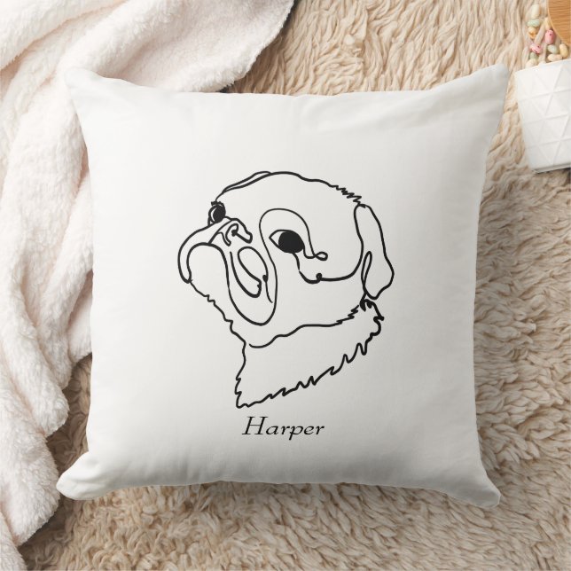 Almofada Pug de Arte de Linha Personalizável (Cobertor)