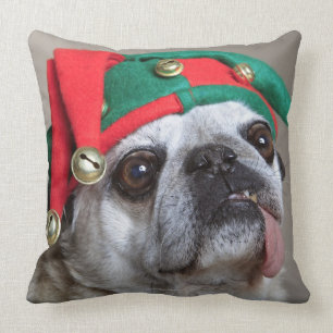 Almofada Pug de vista engraçado com a língua que pendura