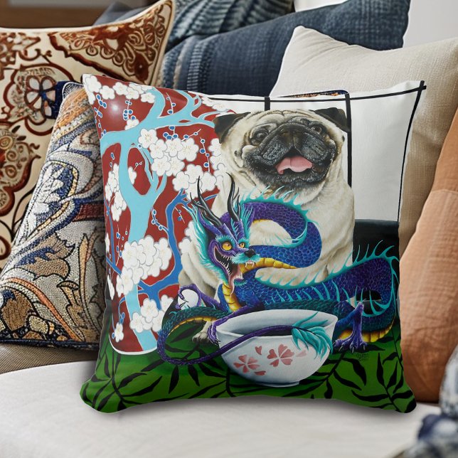 Almofada Pug Dog Chinese Dragon (Criador carregado)