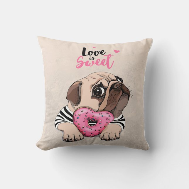 Almofada Pug Dog Love É Docinho, Pug Lover Dift Idea (Frente)