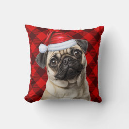 Almofada Pug Dog Red Buffalo Plaid Christmas Holiday
