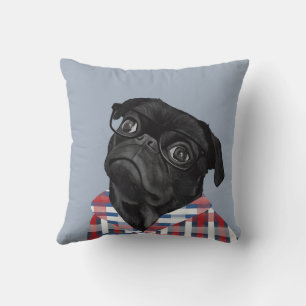 Almofada Pug Preto Cachorro com Óculos e Camisa