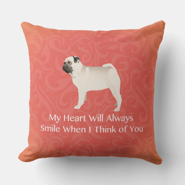 Almofada Pug Silhouette pensando em você Design (Frente)