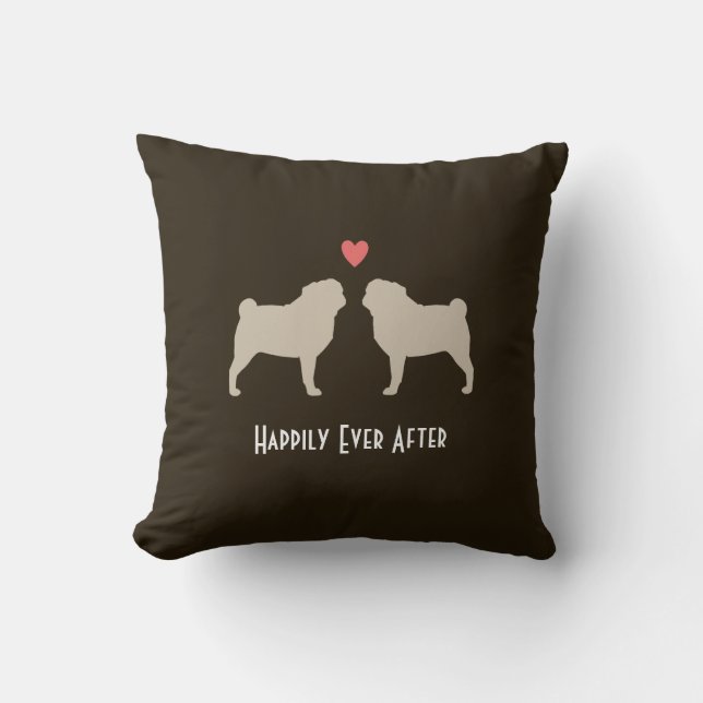 Almofada Pug Silhouettes com Coração| Casal feliz personali (Frente)