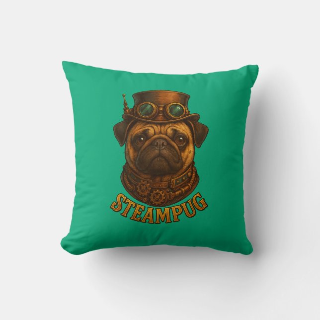Almofada Pug Steampunk Arte de cachorro retrô vint (Frente)