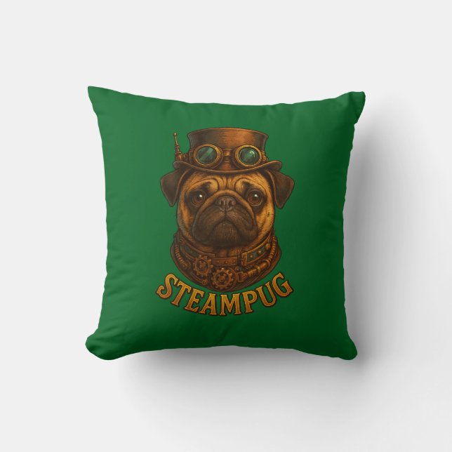 Almofada Pug Steampunk Cushion Vintage retro dog art  (Frente)