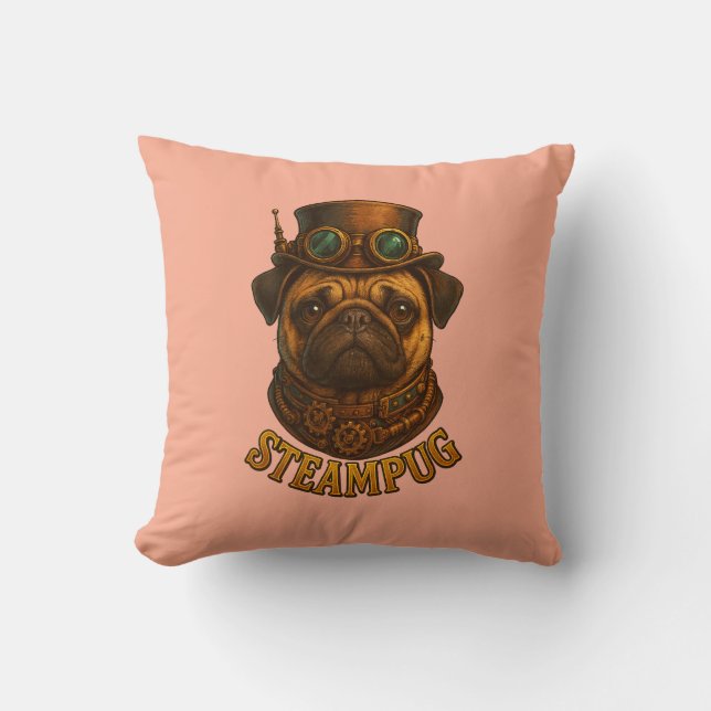 Almofada Pug Steampunk Cushion Vintage retro dog art  (Frente)