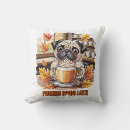 Almofada Pugkin Spice Latte – Cute Autumn Pug Coffee Design