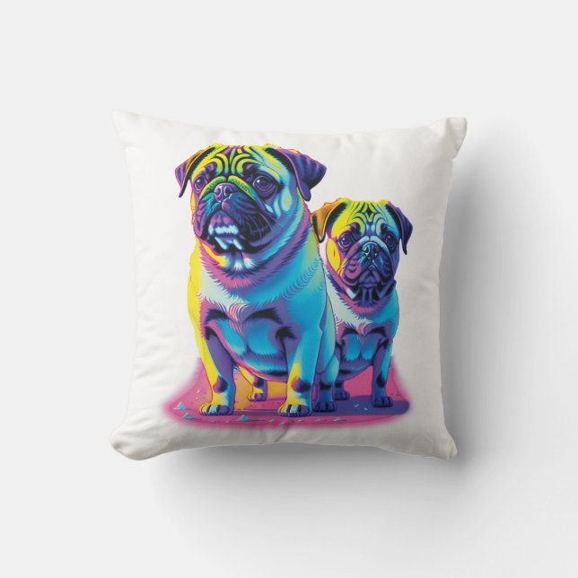 Almofada Pugs Pop em Rosa  (Frente)