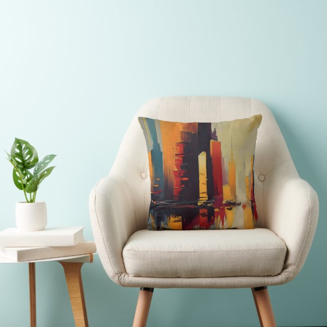 Almofada Pulso Urbano – Cidade Abstrata em Ritmo Vertical (Cadeira)