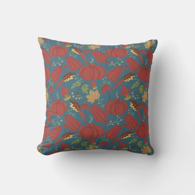 Almofada Pumpkin and carrot  seamless pattern red and blue (Frente)