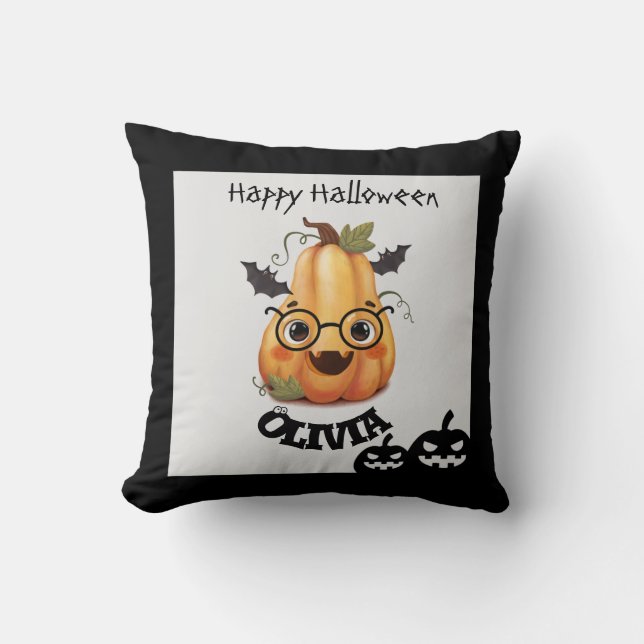 Almofada Pumpkin assustador com óculos no Dia das Bruxas (Frente)
