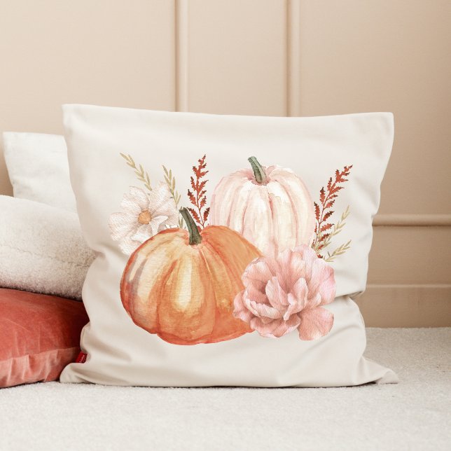 Almofada Pumpkin de Aquarela de outono (Fall Autumn Boho Watercolor Pumpkin Throw Pillow)