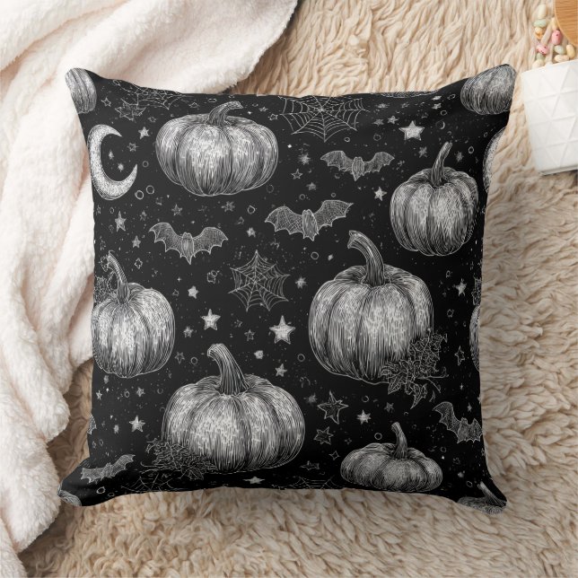 Almofada Pumpkin de Dia das Bruxas Preto e Branco, Bat, tei (Cobertor)