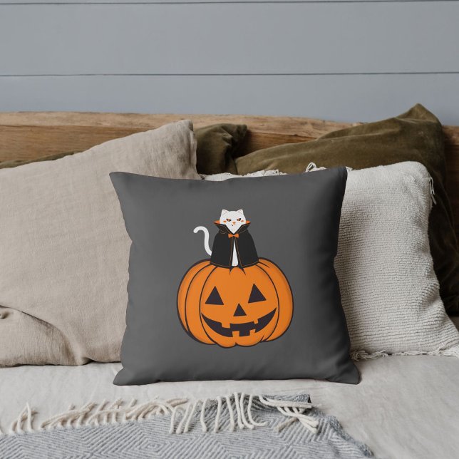 Almofada Pumpkin de Gato de Halloween Moderno Personalizado (Criador carregado)
