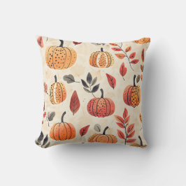 Almofada Pumpkin e Folhas com Padrão de Cordas